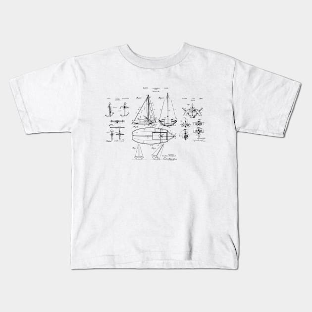 Sailboat Patent Print Kids T-Shirt by MadebyDesign